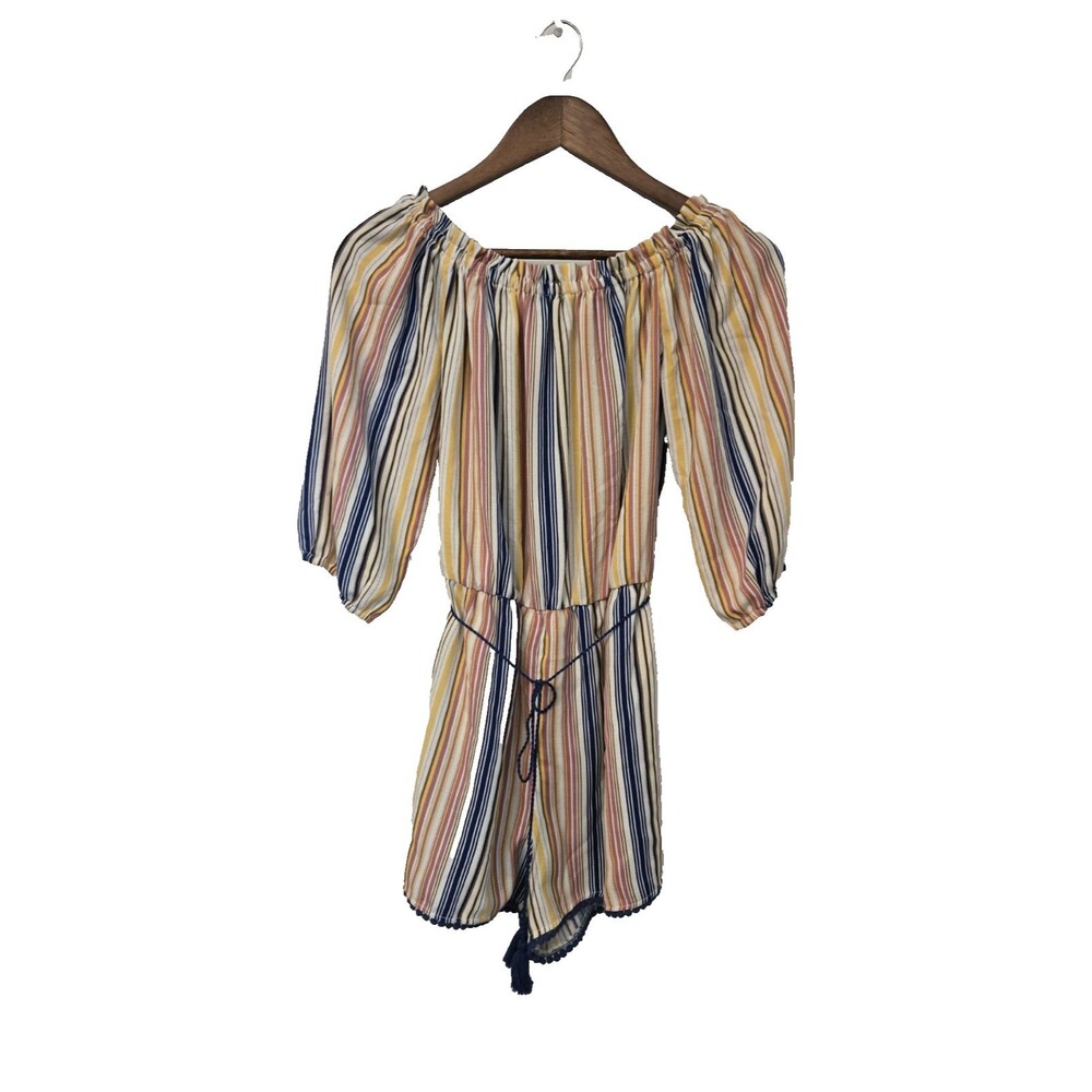 Boho Striped Off Shoulder Romper Playsuit Festival Coastal Cowgirl Large Multi